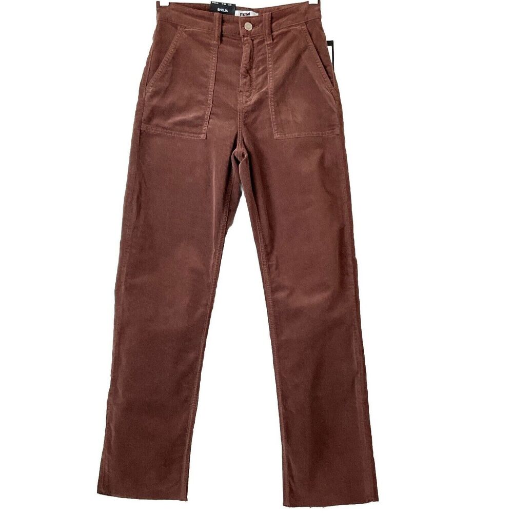 Mavi Corduroy Shelia Straight Leg Raw Hem High Rise Pants Brown 25 - Picture 4 of 12